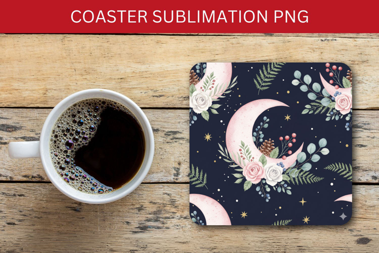 square coaster seamless pattern - floral moon