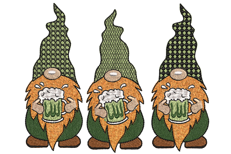 Irish Gnome with Beer Machine embroidery file.