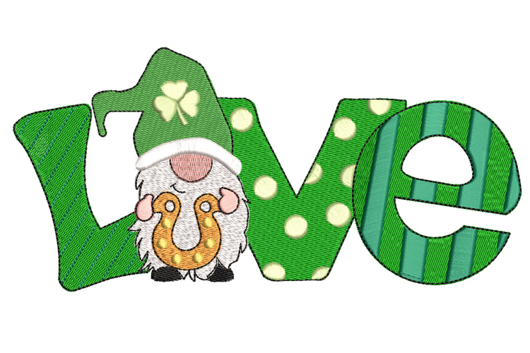 Irish Gnome with Horseshoe Machine embroidery file.