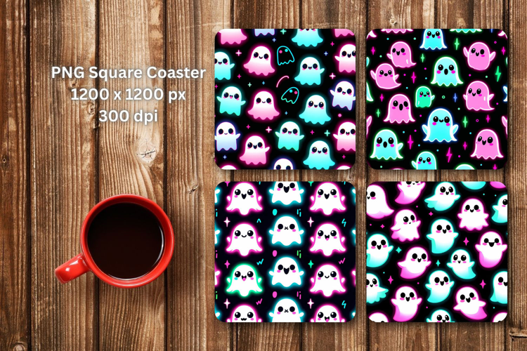 square coaster - ghost pattern halloween