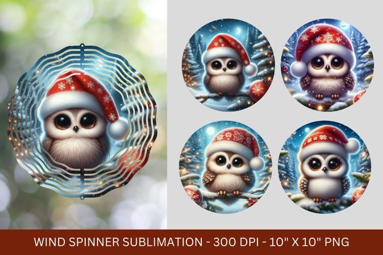 wind spinner - christmas santa hat owl