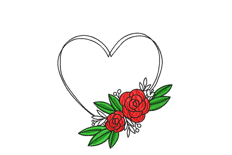 Heart with Roses Machine Embroidery Design
