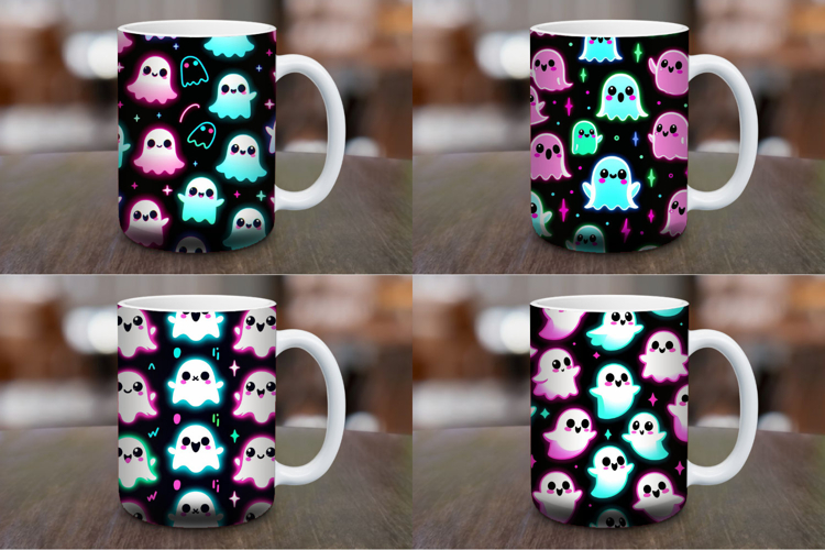 Mug Wrap Sublimation - ghost pattern halloween