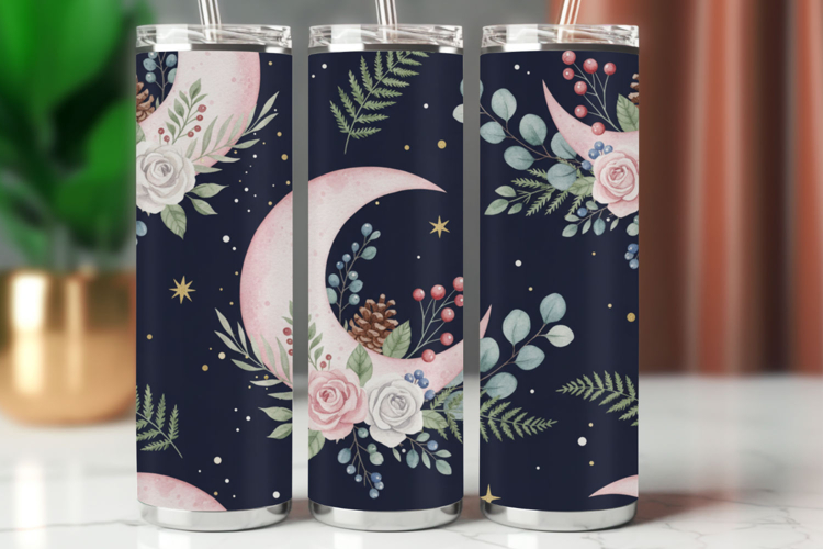 Tumbler Wrap Seamless Pattern - floral moon