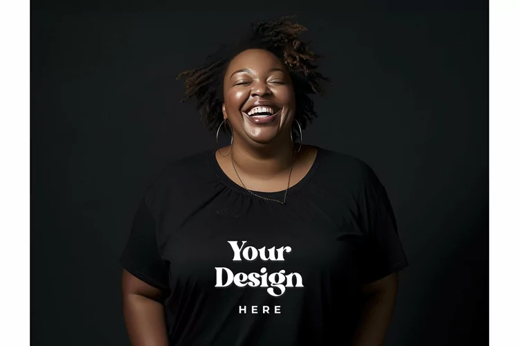 Plus Size Woman Long-Sleeve Tee Mockup Model Blank Mockups