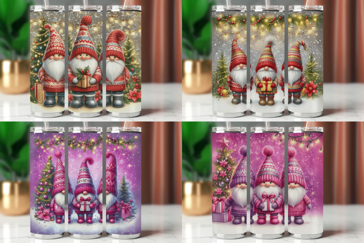 Tumbler Wrap 20 oz - christmas glitter gnome santa