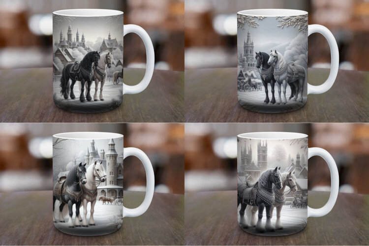 Mug Wrap Sublimation - white christmas horse example image 1