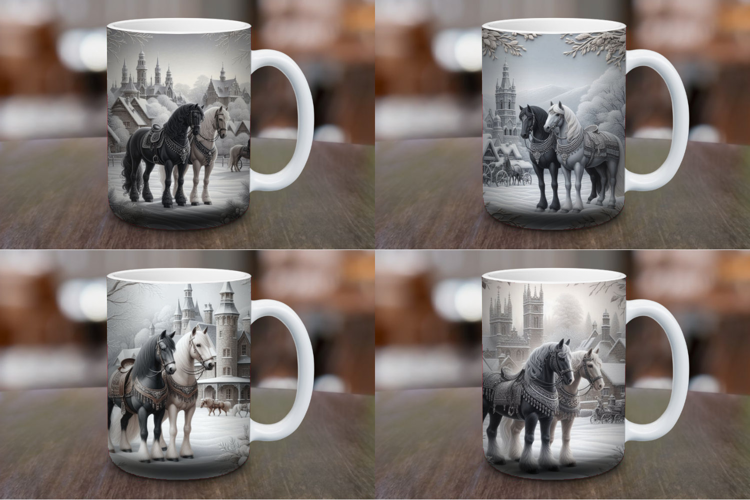 Mug Wrap Sublimation - white christmas horse