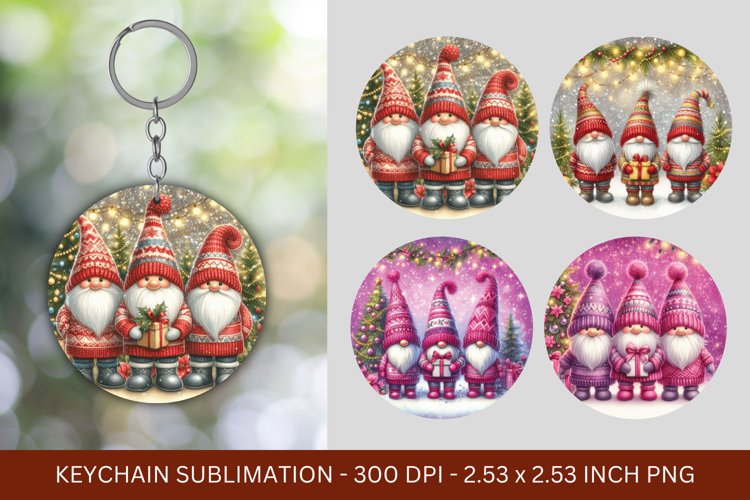 keychain sublimation - christmas gnome santa claus