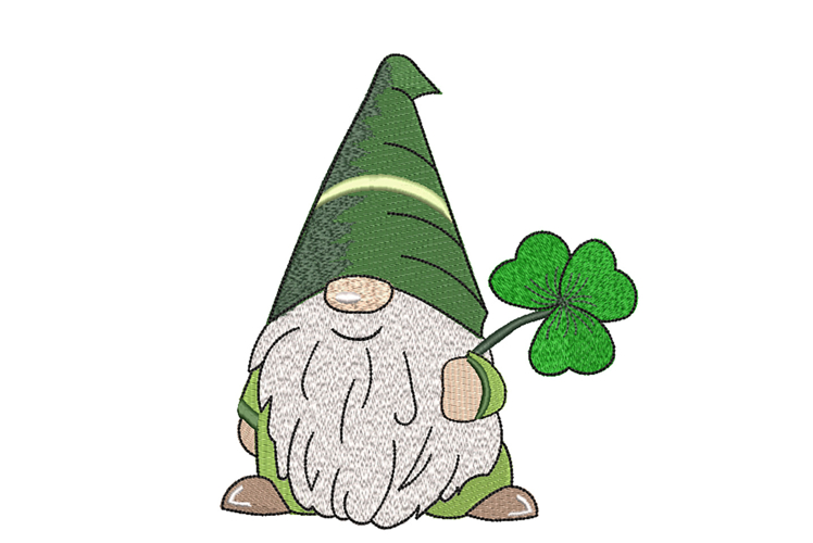 Irish Gnome with clover leaf Machine embroidery file.
