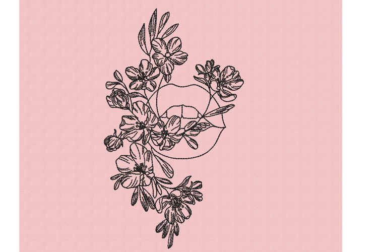 Floral lips Machine embroidery design