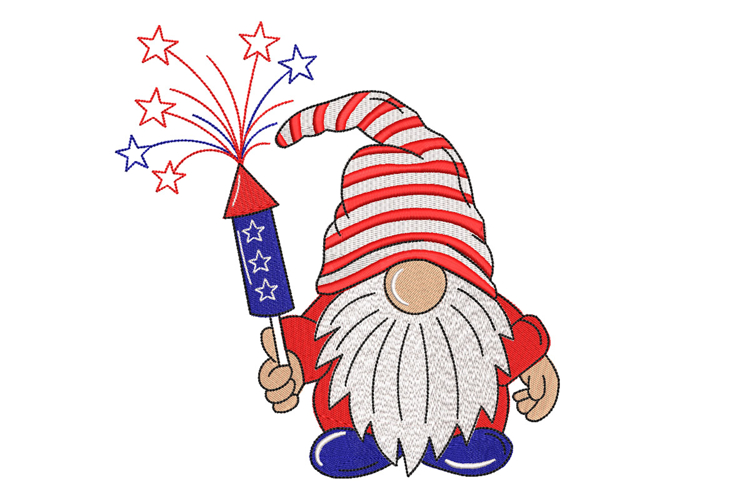USA Patriotic Gnome, July 4 Machine embroidery