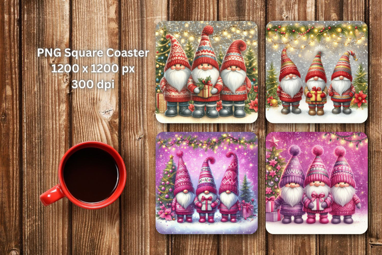 square coaster - christmas santa claus gnome