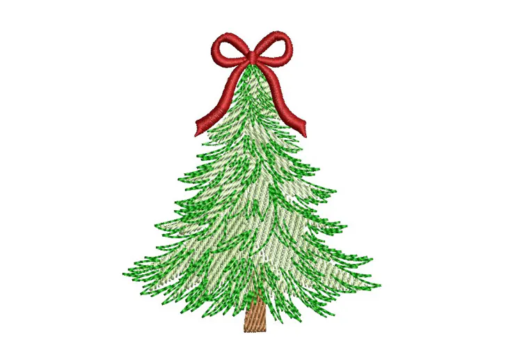 Christmas Tree Red Bow Embroidery Design