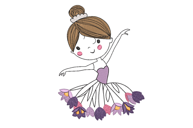 Little Ballerina with flowers Machine Embroidery Design