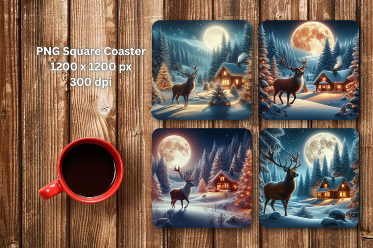 square coaster - christmas snow deer