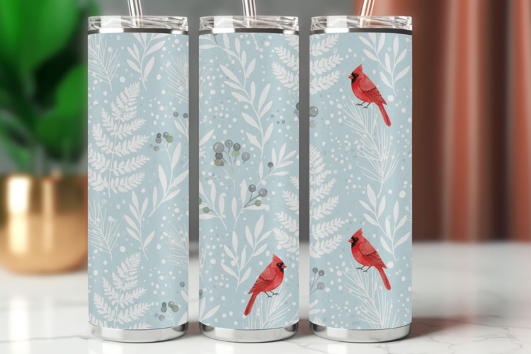 Tumbler Wrap Seamless Pattern - cardinal bird