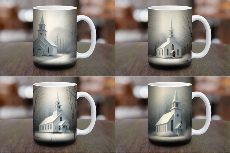 Mug Wrap Sublimation - white christmas church