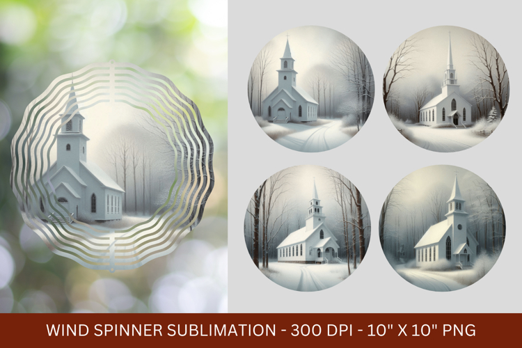 wind spinner - white christmas church