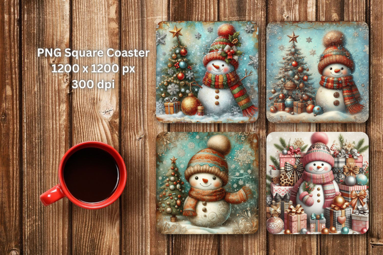 square coaster - christmas snowman