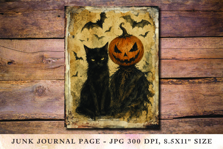 Junk Journal Pages - halloween pumpkin and cat example image 1