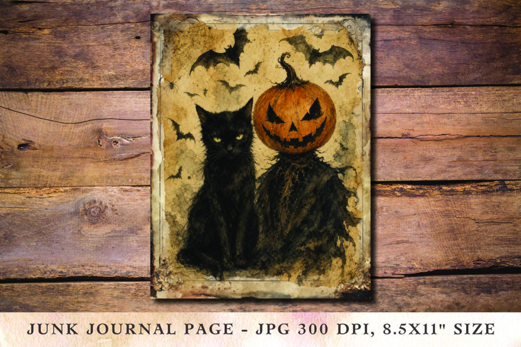 Junk Journal Pages - halloween pumpkin and cat