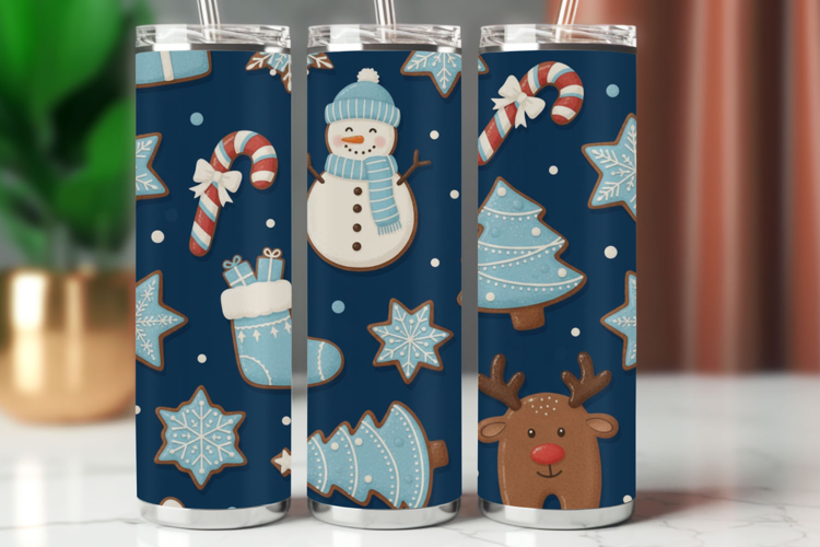 Tumbler Wrap Seamless Pattern - snowman reindeers