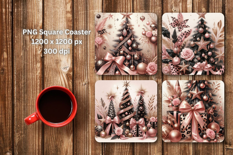 square coaster - pink christmas tree gifts
