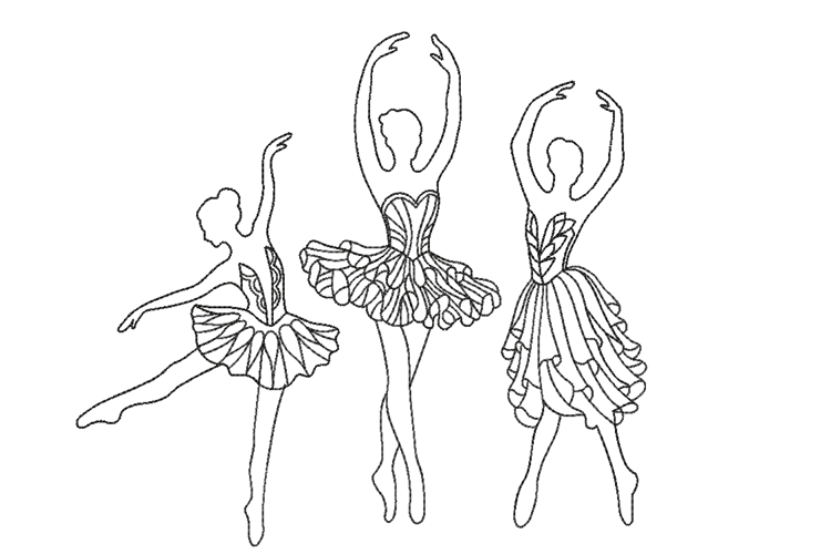 Three Ballerinas Machine Embroidery Design