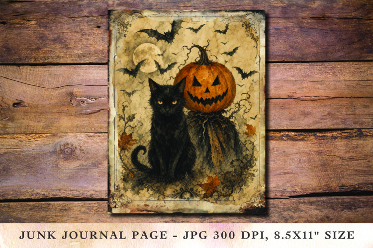 Junk Journal Pages - halloween pumpkin and cat