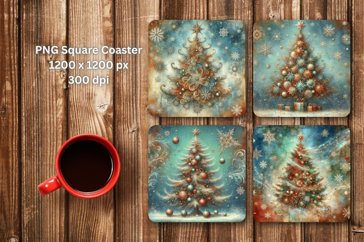 square coaster - vintage christmas tree