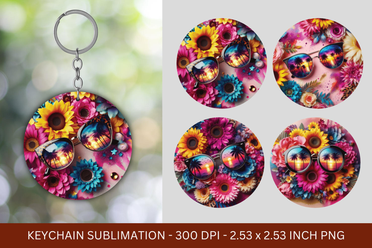keychain sublimation - sunflower floral sunglasses