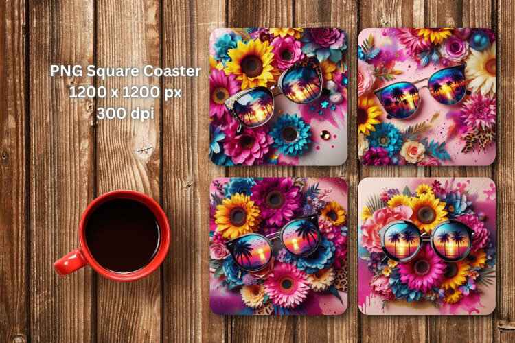 square coaster - floral sunglasses sunflower example image 1