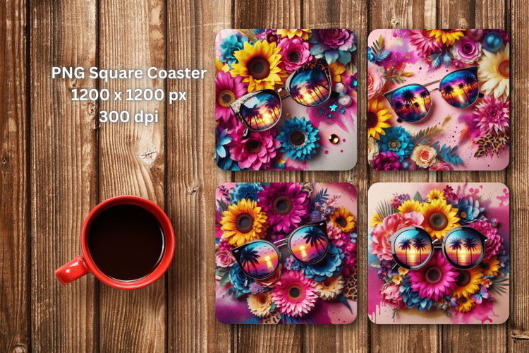 square coaster - floral sunglasses sunflower