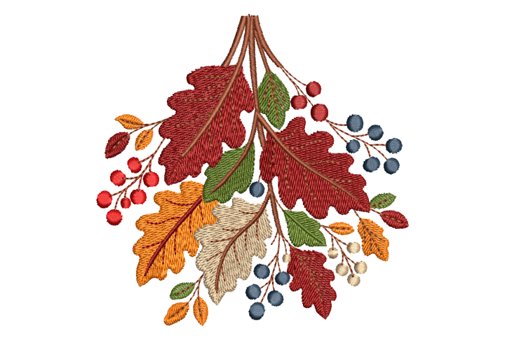 Fall Leaves Embroidery Design Autumn Berry Branch