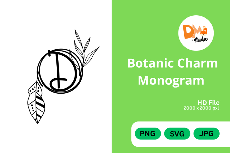 Botanic Charm Monogram -Elegant Floral Letters SVG, PNG, JPG