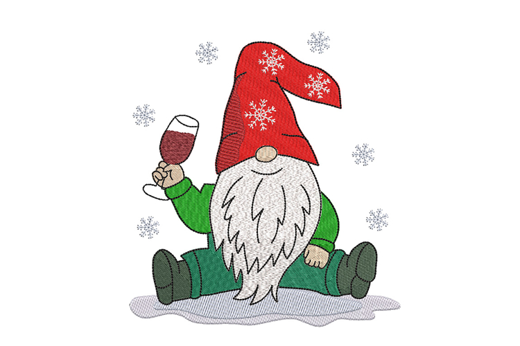 Christmas Gnome with Wine Glass. Xmas Machine Embroidery