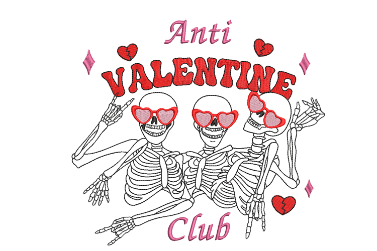 Valentine Skeleton, Anti valentine embroidery design