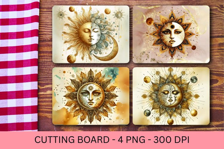 kitchen cutting board - boho moon and sun face