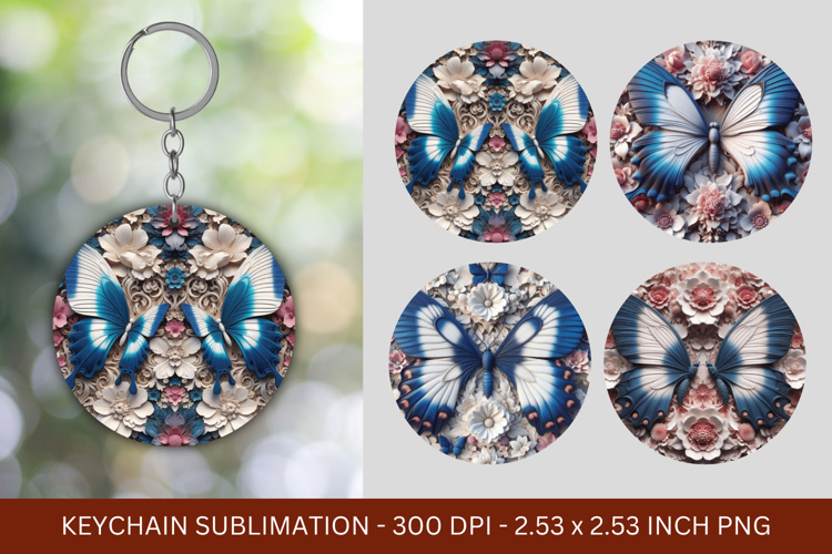 keychain sublimation - 3d floral butterfly
