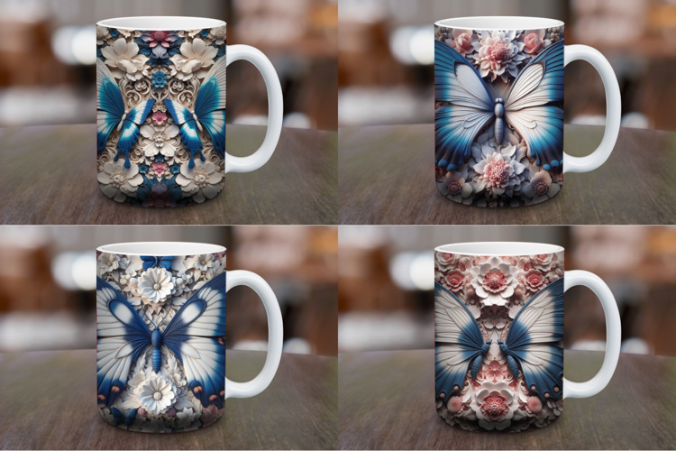Mug Wrap Sublimation - 3d floral butterfly