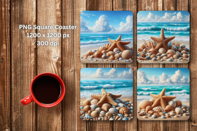 square coaster - beach sea star