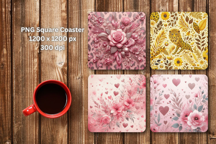 square coaster - floral leopard