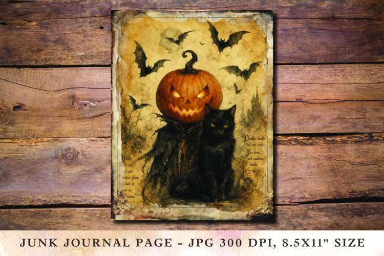 Junk Journal Pages - halloween pumpkin and cat