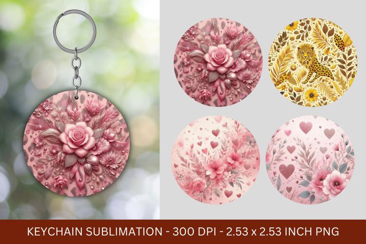 keychain sublimation - floral leopard skin