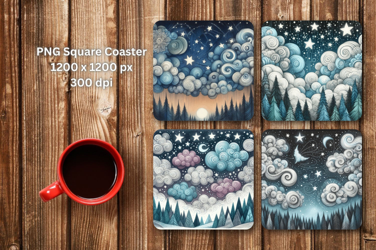 square coaster - boho forest