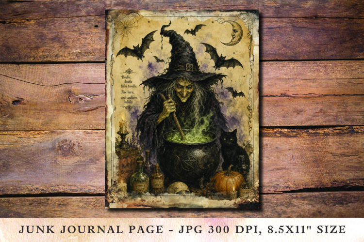 Junk Journal Pages - halloween witch example image 1