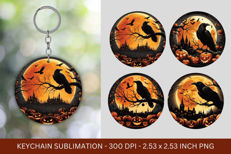 keychain sublimation - halloween night crow