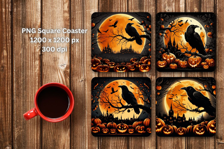 square coaster - halloween night crow