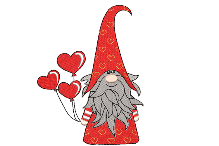 Valentine Gnome with Balloons embroidery design